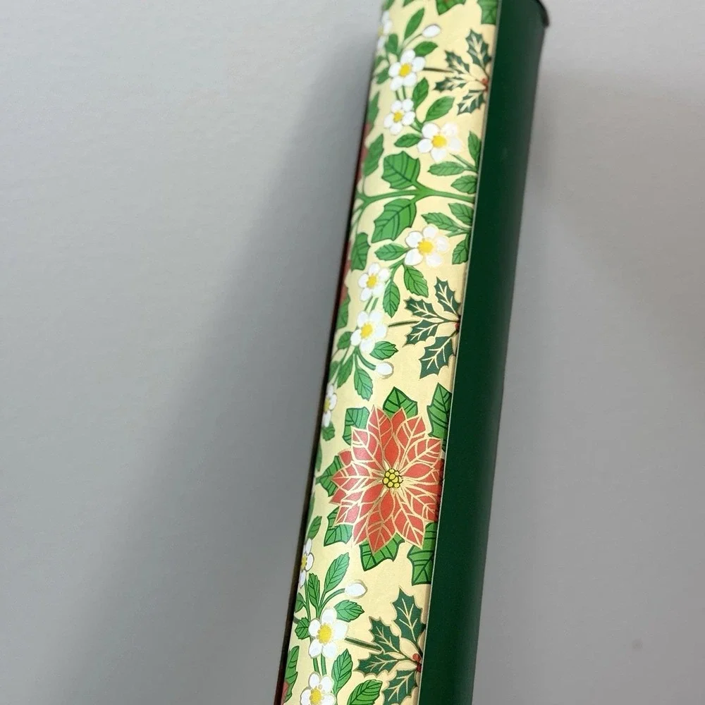 VTG‎ Christmas Wrapping Paper Roll Poinsettia Floral Holly Gift Wrap w/ Cutter